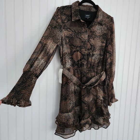 NEW BARDOT 'Bessie' Snake Print Ruffle Tiered Belted Mini Dress size 8 - Picture 6 of 9